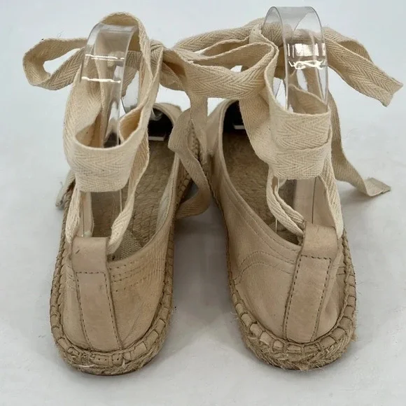 Soludos Leather Lace Up Espadrille Ballet Flats in Tan - Size 6 - Picture 4 of 11